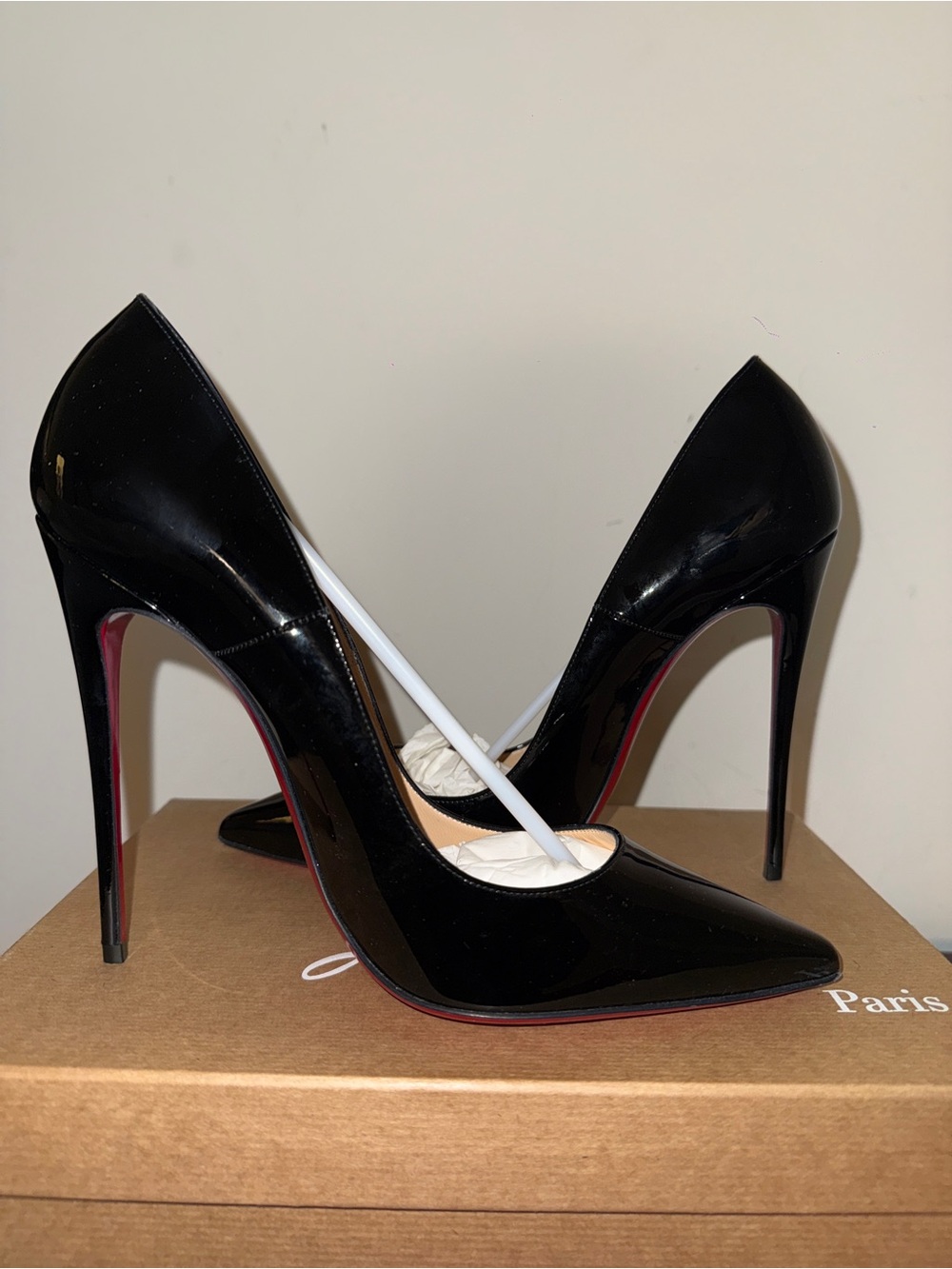 Christian Louboutin Black Patent Pointed-Toe Stiletto Pumps with Red Sole